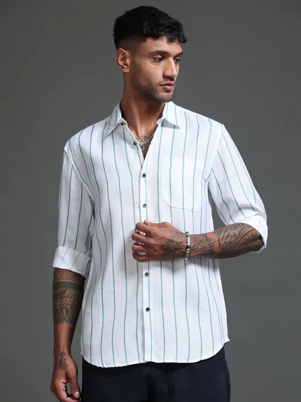 Tom_Mackler_Men_Striped_Casual_Green_Shirt