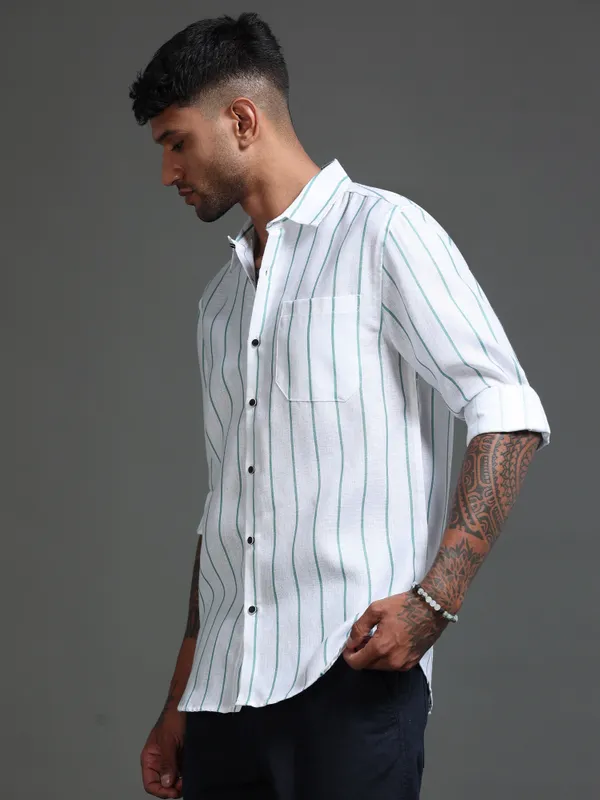 Tom_Mackler_Men_Striped_Casual_Green_Shirt