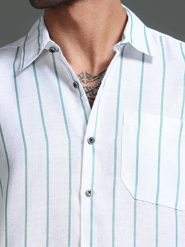 Tom_Mackler_Men_Striped_Casual_Green_Shirt