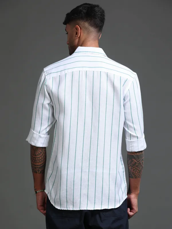 Tom_Mackler_Men_Striped_Casual_Green_Shirt