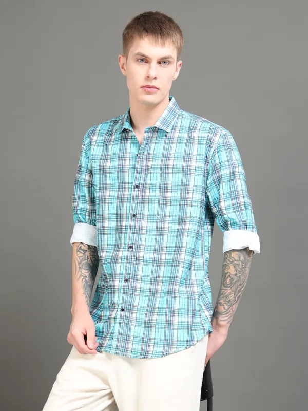Tom_Mackler_Men_Checkered_Casual_Blue_Shirt