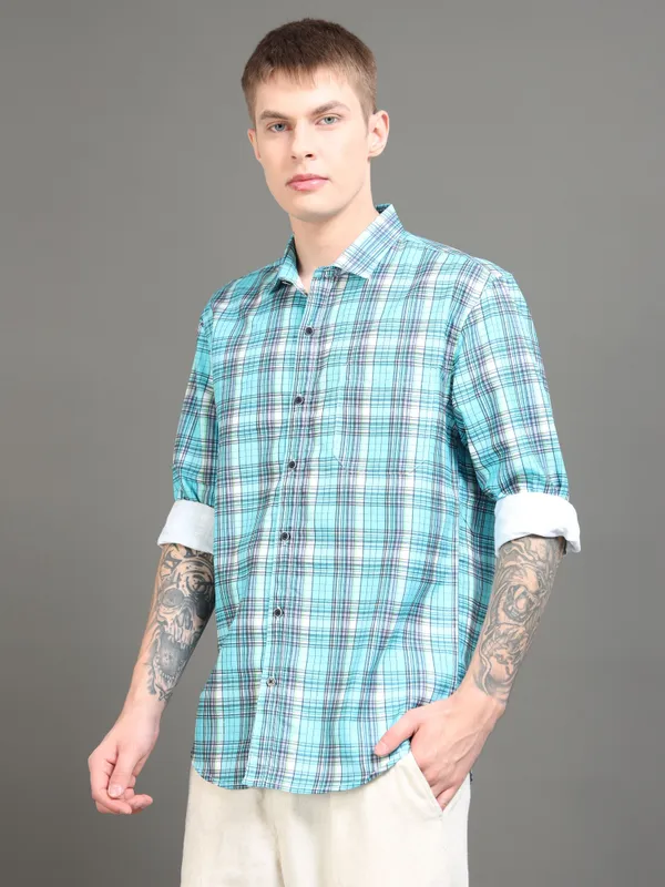 Tom_Mackler_Men_Checkered_Casual_Blue_Shirt