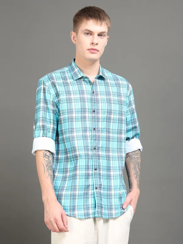 Tom_Mackler_Men_Checkered_Casual_Blue_Shirt