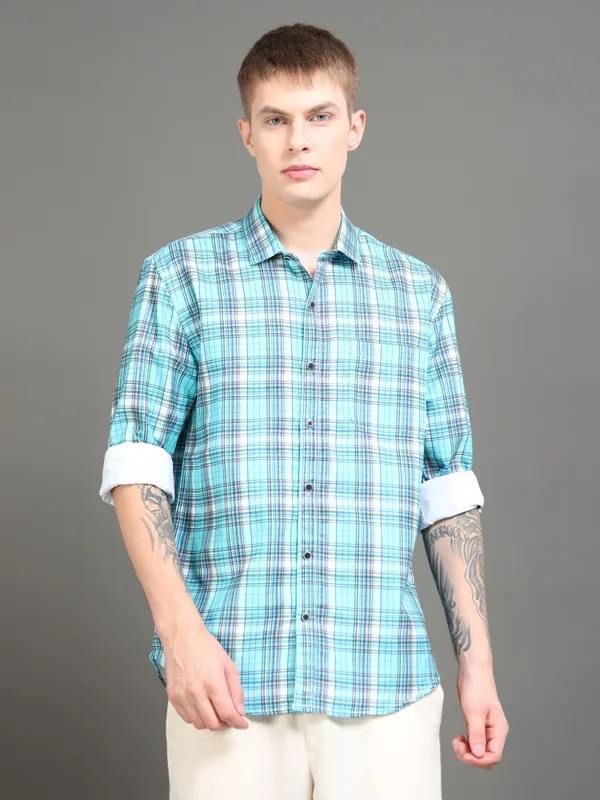 Tom_Mackler_Men_Checkered_Casual_Blue_Shirt