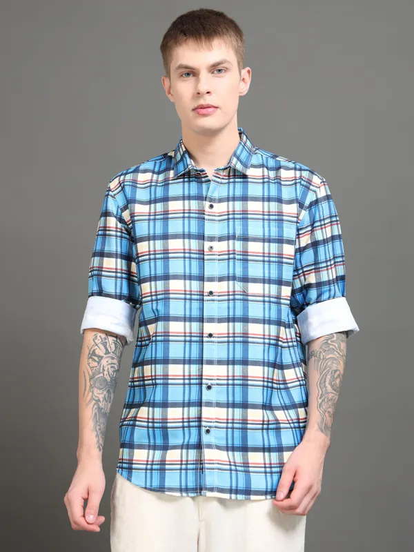 Tom_Mackler_Men_Checkered_Casual_Blue_Shirt