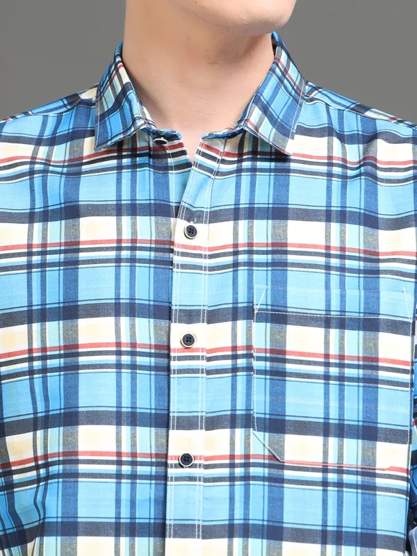 Tom_Mackler_Men_Checkered_Casual_Blue_Shirt