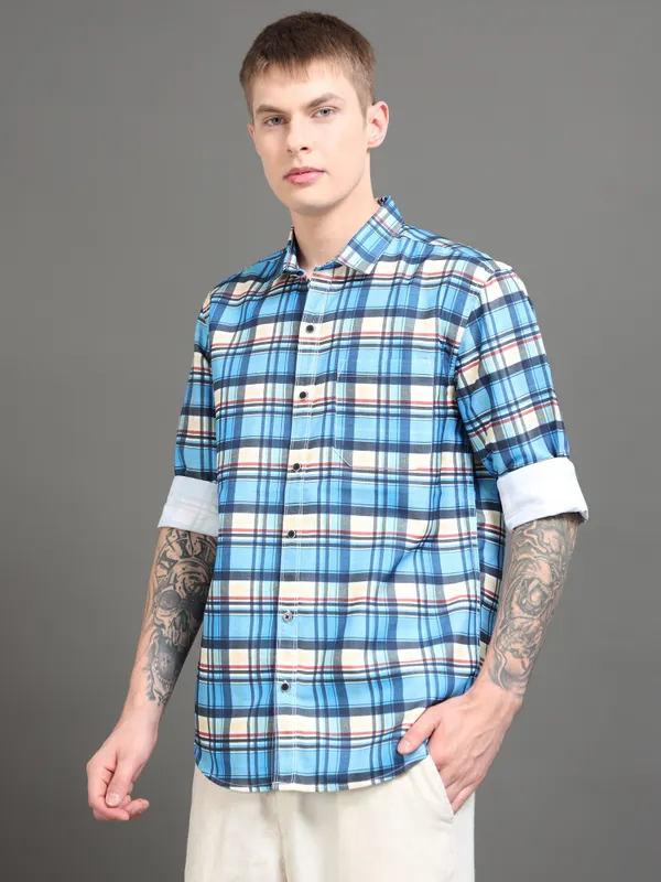 Tom_Mackler_Men_Checkered_Casual_Blue_Shirt