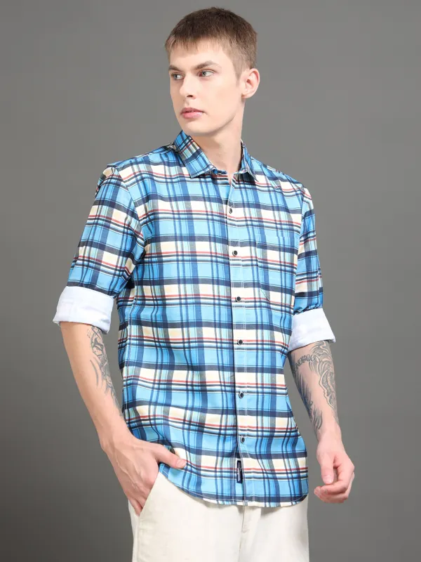 Tom_Mackler_Men_Checkered_Casual_Blue_Shirt
