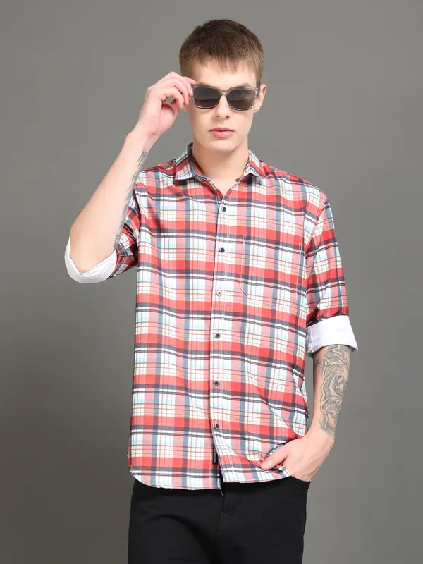 Tom_Mackler_Men_Checkered_Casual_Red_Shirt