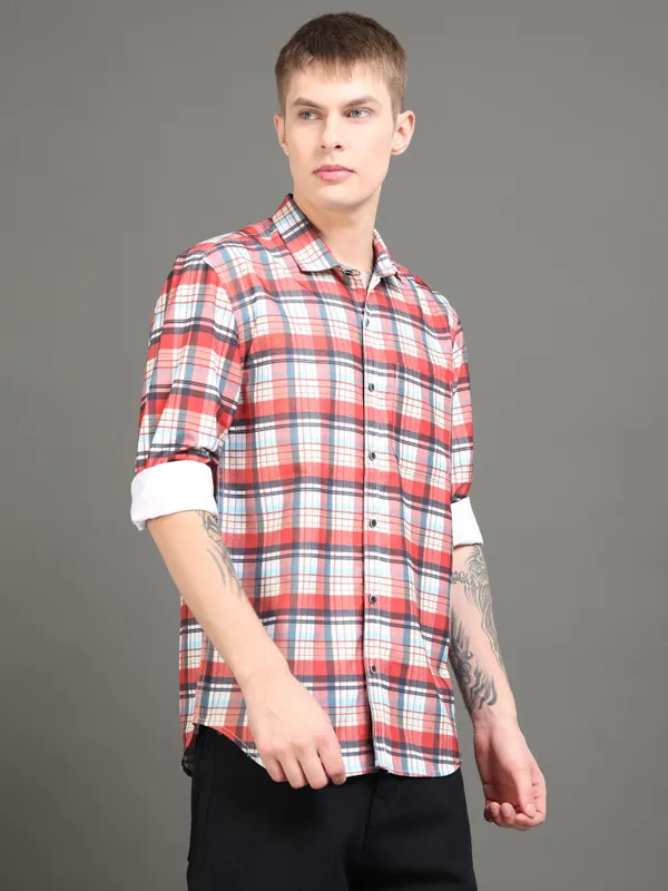 Tom_Mackler_Men_Checkered_Casual_Red_Shirt