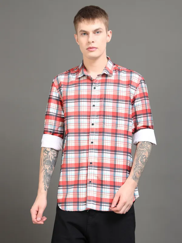 Tom_Mackler_Men_Checkered_Casual_Red_Shirt