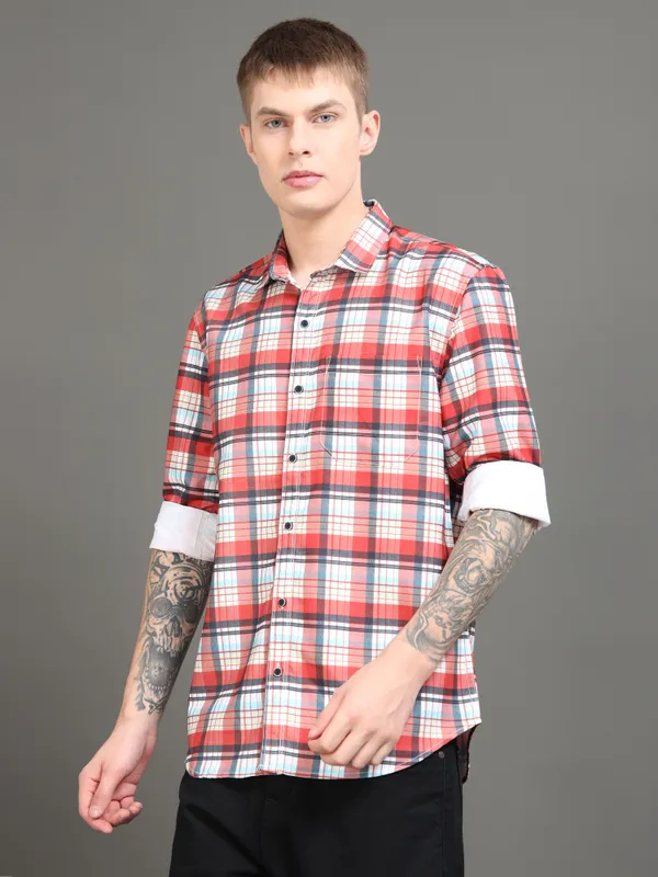 Tom_Mackler_Men_Checkered_Casual_Red_Shirt