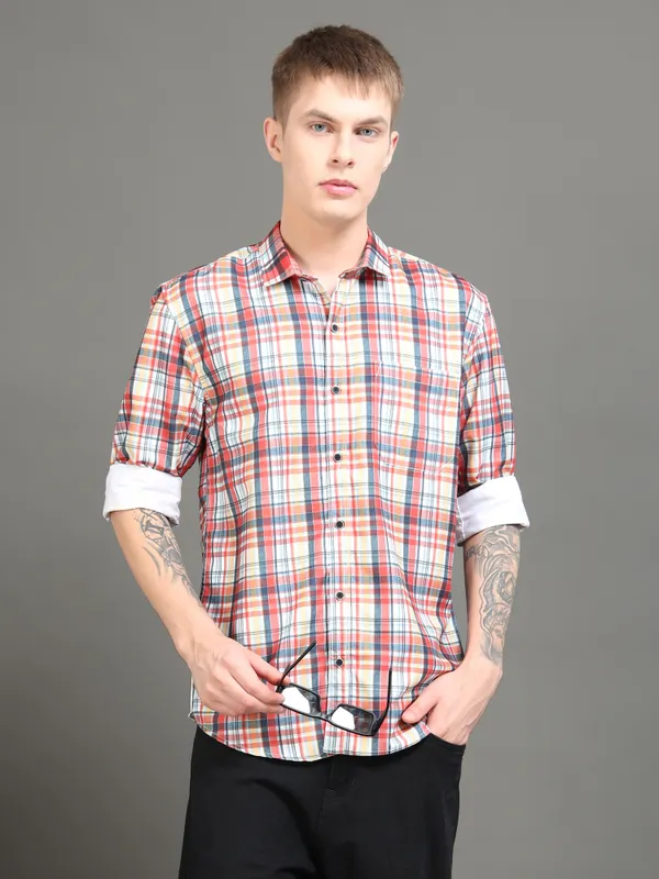 Tom_Mackler_Men_Checkered_Casual_Red_Shirt