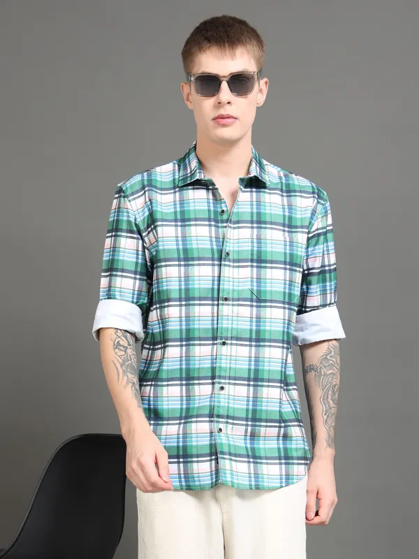 Tom_Mackler_Men_Checkered_Casual_Dark_Green_Shirt