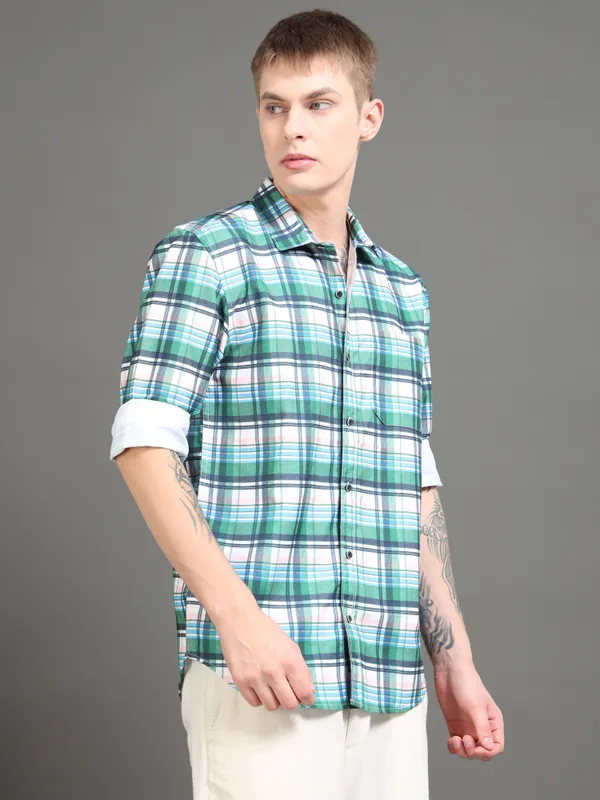 Tom_Mackler_Men_Checkered_Casual_Dark_Green_Shirt