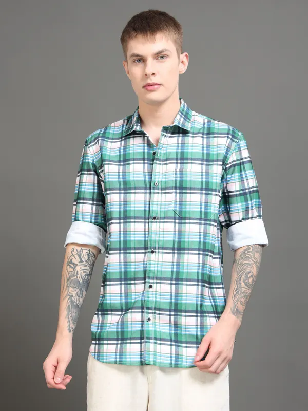 Tom_Mackler_Men_Checkered_Casual_Dark_Green_Shirt