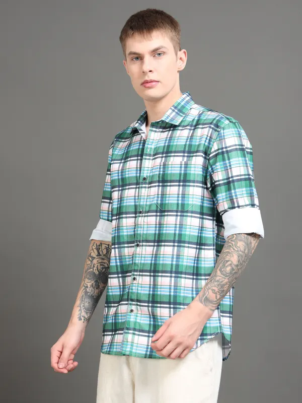 Tom_Mackler_Men_Checkered_Casual_Dark_Green_Shirt