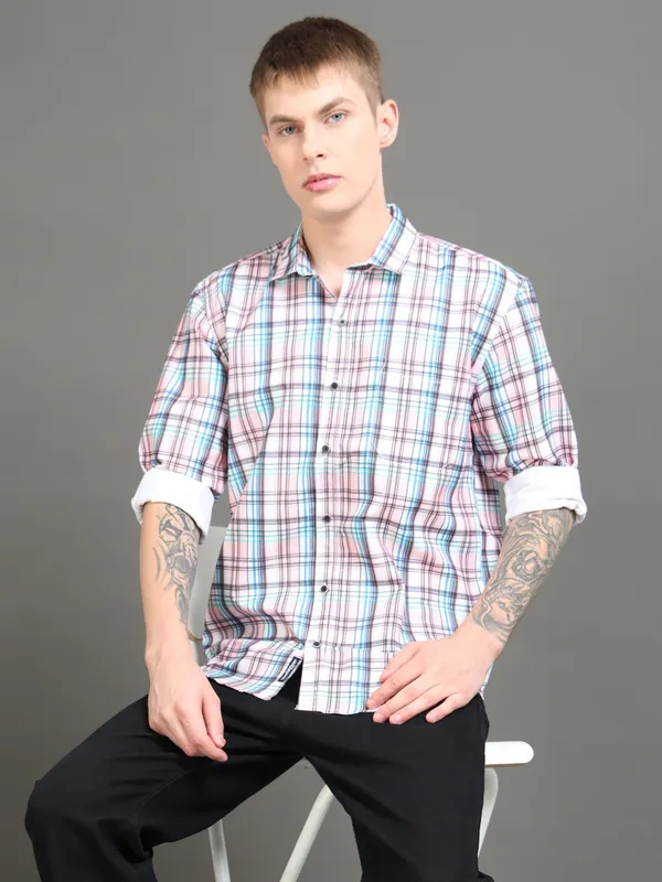 Tom_Mackler_Men_Checkered_Casual_Pink_Shirt