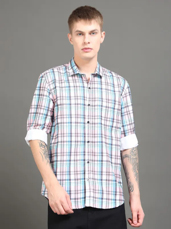 Tom_Mackler_Men_Checkered_Casual_Pink_Shirt