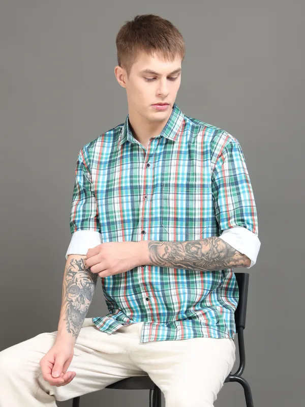 Tom_Mackler_Men_Checkered_Casual_Blue_Shirt
