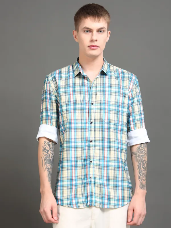 Tom_Mackler_Men_Checkered_Casual_Beige,_Blue_Shirt