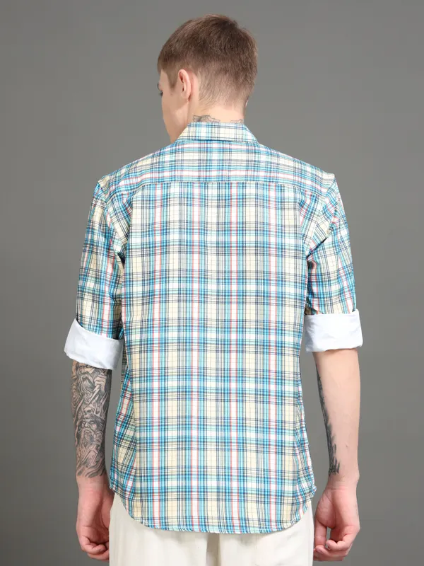 Tom_Mackler_Men_Checkered_Casual_Beige,_Blue_Shirt