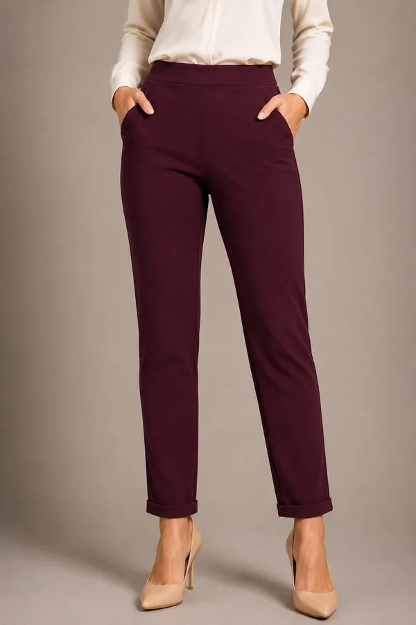 Burgundy_Premium_Cotton_And_Elastane_Pant_For_Women