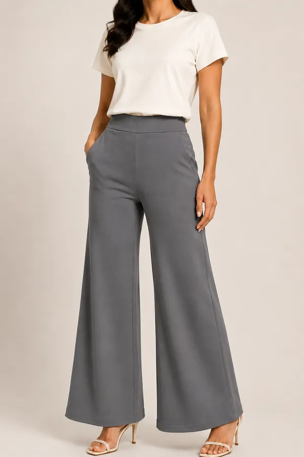 Grey_Premium_Cotton_And_Elastane_Flare_Pant_For_Women