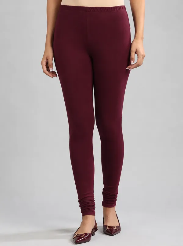 Burgundy_Premium_Cotton_And_Elastane_Churidar_For_Women