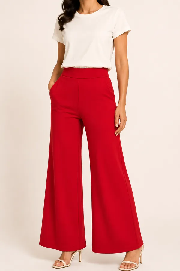Red_Premium_Cotton_And_Elastane_Flare_Pant_For_Women