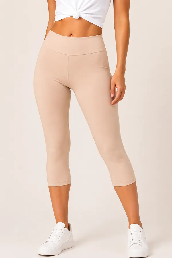 Beige_Premium_Cotton_And_Elastane_Capri_For_Women