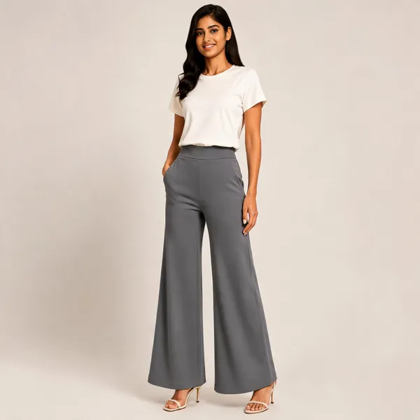 Grey_Premium_Cotton_And_Elastane_Flare_Pant_For_Women