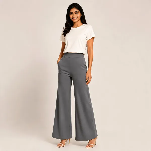 Grey_Premium_Cotton_And_Elastane_Flare_Pant_For_Women