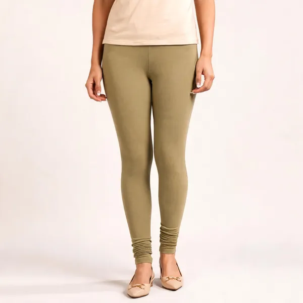 Khaki_Premium_Cotton_And_Elastane_Churidar_For_Women