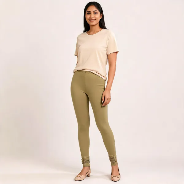 Khaki_Premium_Cotton_And_Elastane_Churidar_For_Women