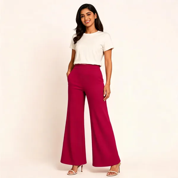 Magenta_Premium_Cotton_And_Elastane_Flare_Pant_For_Women