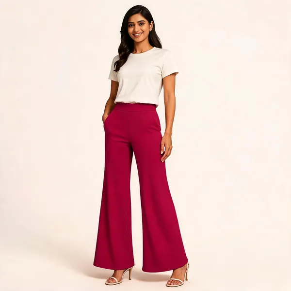 Magenta_Premium_Cotton_And_Elastane_Flare_Pant_For_Women