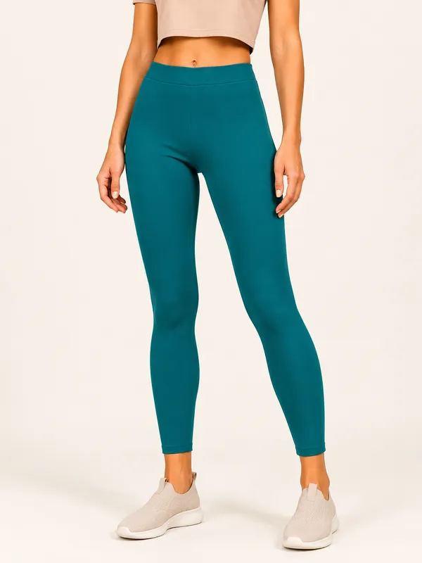Teal_Premium_Cotton_And_Elastane_Ankle_Pant_For_Women