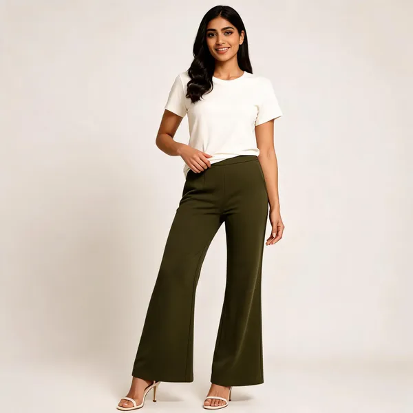 Olive_Premium_Cotton_And_Elastane_Flare_Pant_For_Women