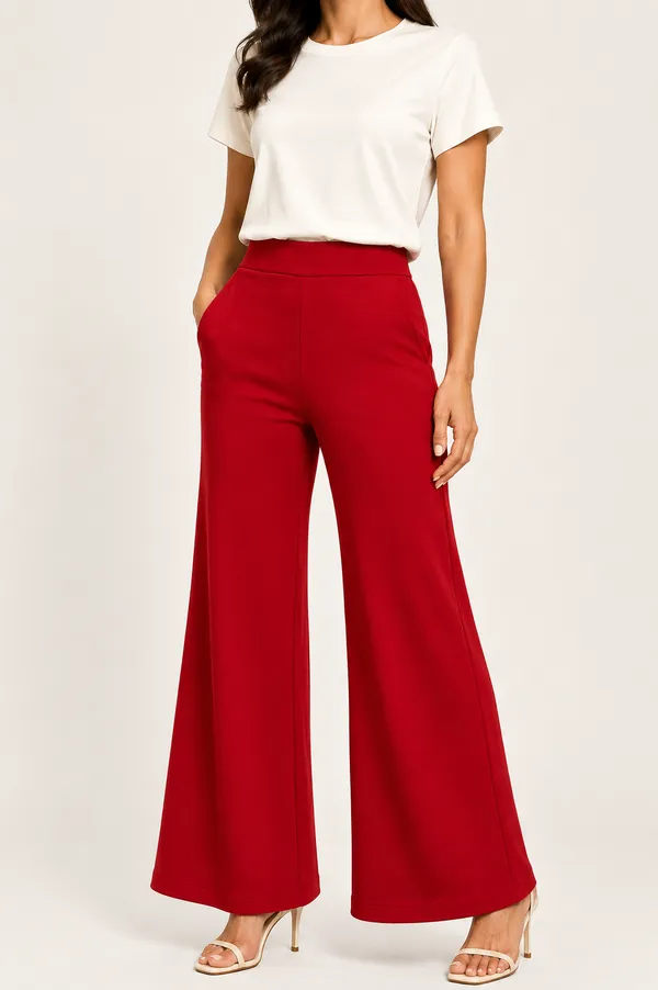 Red_Premium_Cotton_And_Elastane_Flare_Pant_For_Women