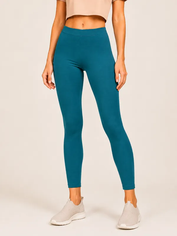 Teal_Premium_Cotton_And_Elastane_Ankle_Pant_For_Women