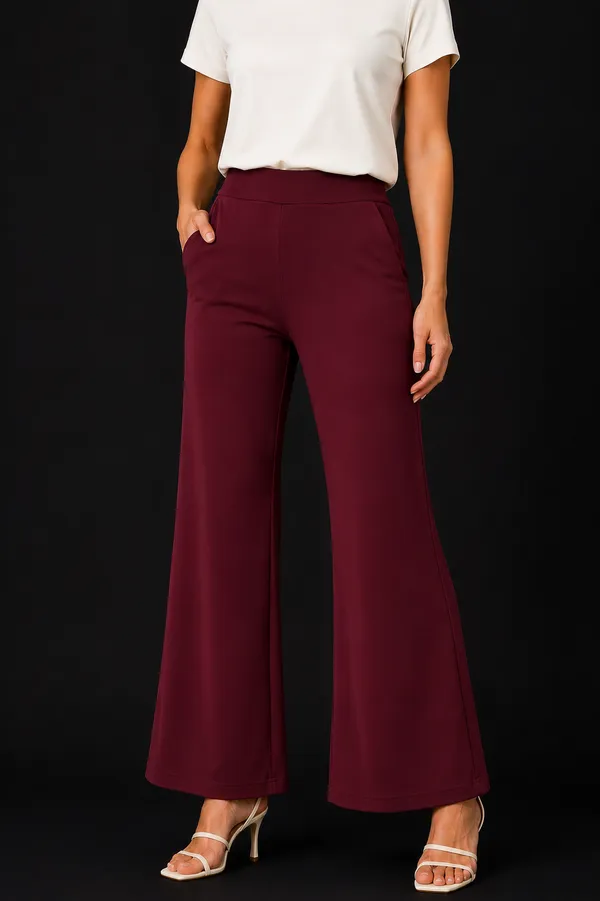 Maroon_Premium_Cotton_And_Elastane_Flare_Pant_For_Women