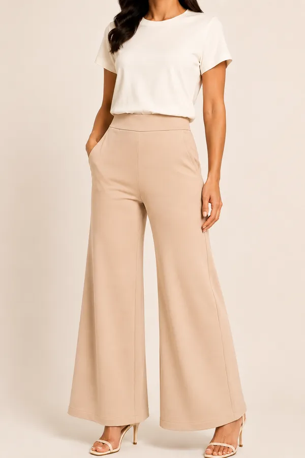 Beige_Premium_Cotton_And_Elastane_Flare_Pant_For_Women