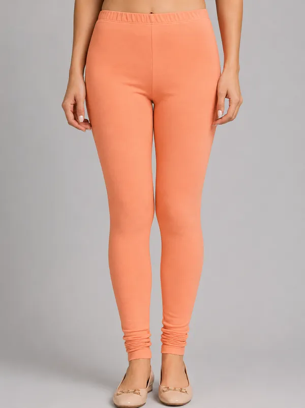 Peach_Premium_Cotton_And_Elastane_Churidar_For_Women