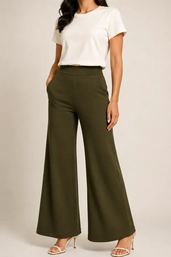 Olive_Premium_Cotton_And_Elastane_Flare_Pant_For_Women