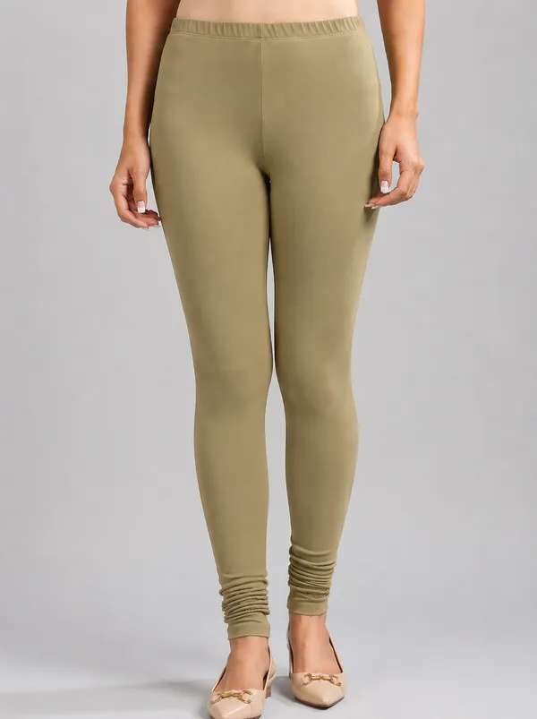 Khaki_Premium_Cotton_And_Elastane_Churidar_For_Women