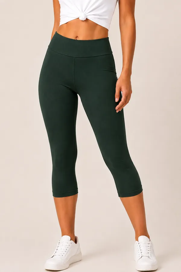 Dark_Green_Premium_Cotton_And_Elastane_Capri_For_Women