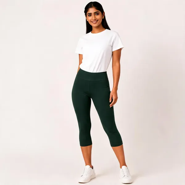 Dark_Green_Premium_Cotton_And_Elastane_Capri_For_Women