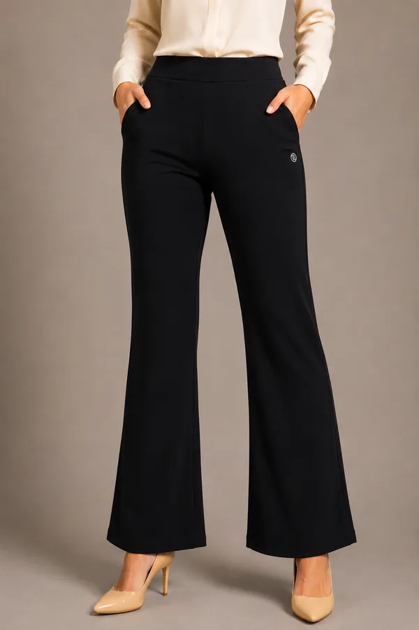 Black_Premium_Cotton_And_Elastane_Flare_Pant_For_Women