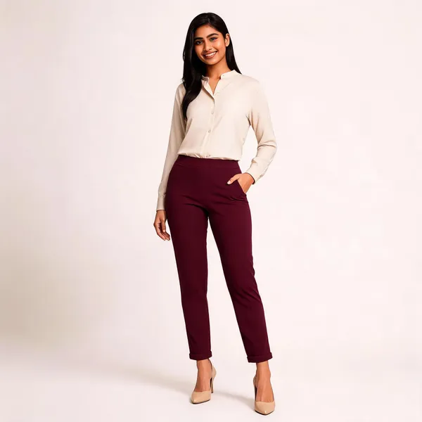 Burgundy_Premium_Cotton_And_Elastane_Pant_For_Women